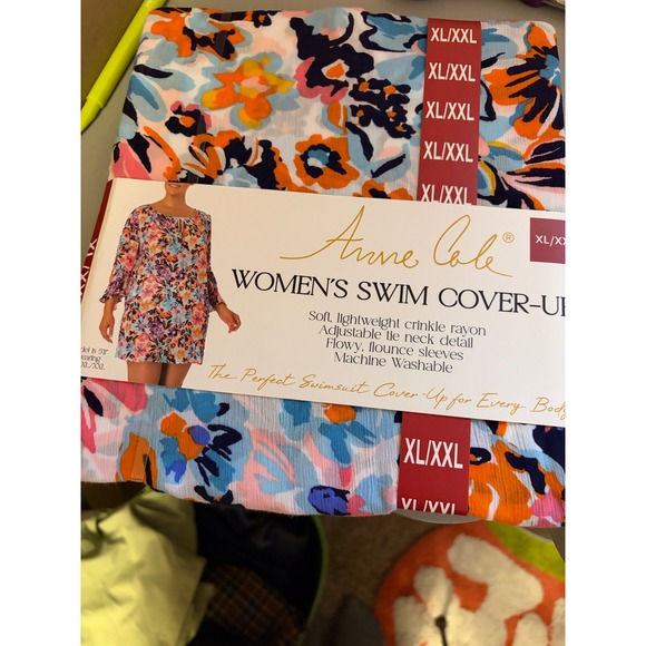 Anne Cole Womens Swim Cover Up XL XXL Rayon Floral Adjustable Tie Neck - Picture 2 of 4